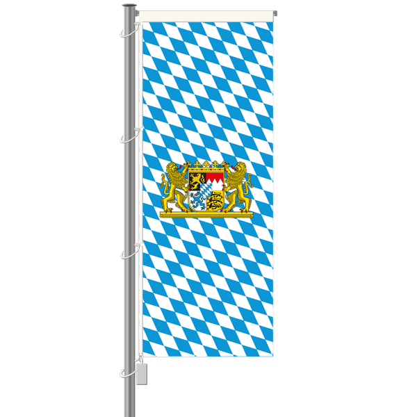 Bayern Fahne - Raute mit Wappen - Hochformat mit Hohlsaum